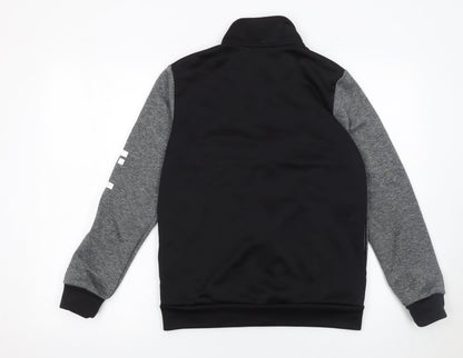 Close-up detail of Adidas boys’ grey & black track jacket, size 13-14y full zip activewear