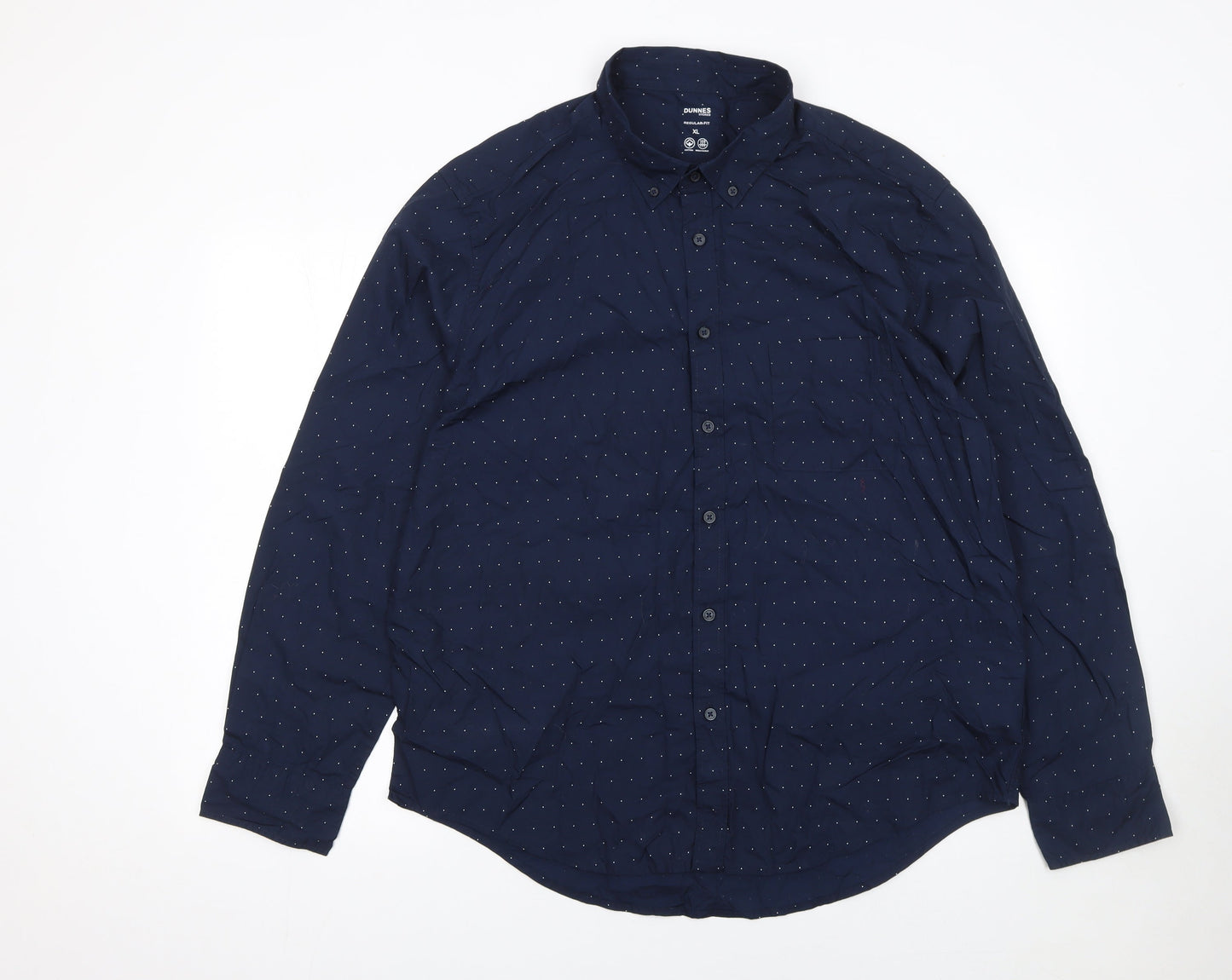 Dunnes Stores Men's Blue Polka Dot Cotton Regular Fit XL Shirt
