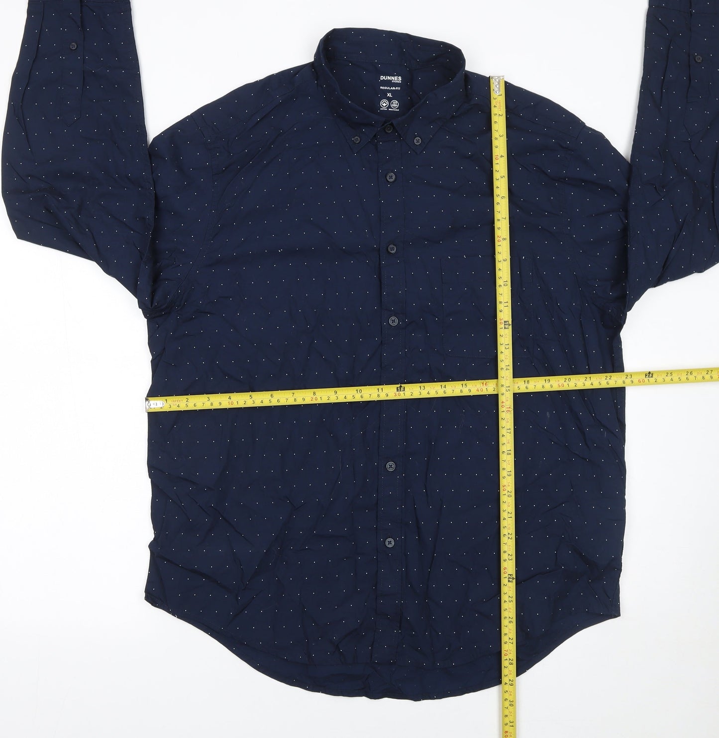 Dunnes Stores Men's Blue Polka Dot Cotton Regular Fit XL Shirt