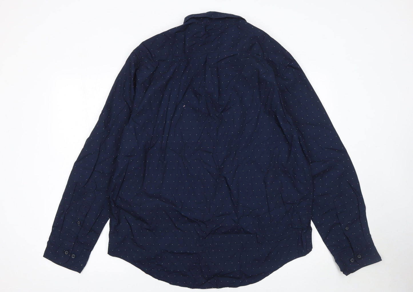 Dunnes Stores Men's Blue Polka Dot Cotton Regular Fit XL Shirt