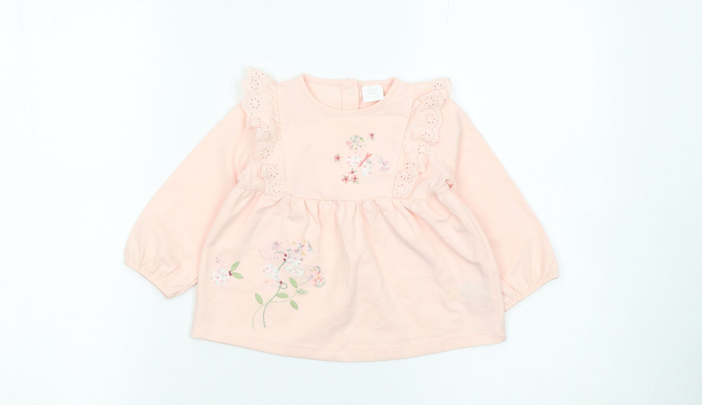 Next Baby Pink Floral Embroidered Long Sleeve Tunic Blouse 9-12 Months