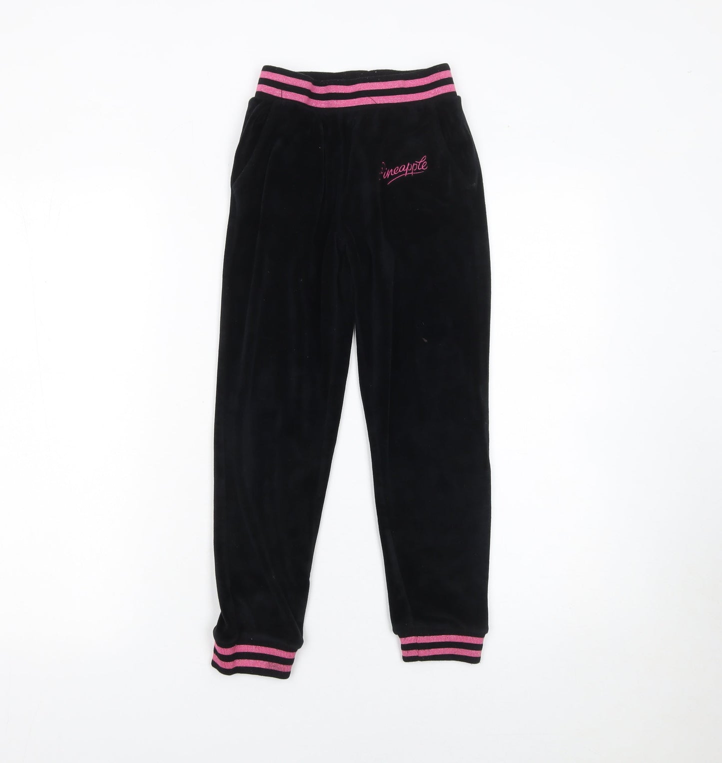 Pineapple Girls Black Velour Jogger Trousers 8-9 Years Elastic Waist Dancewear