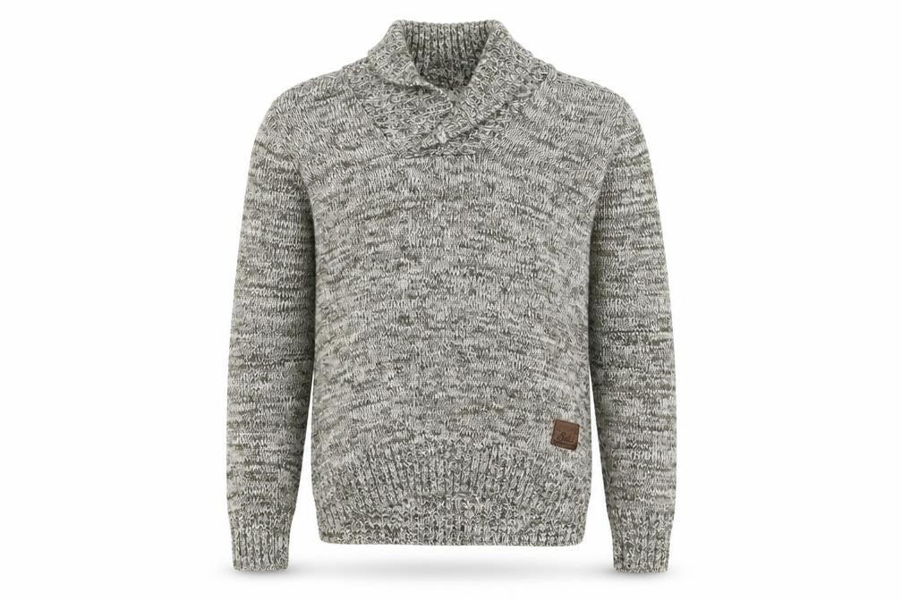 Solid Mens Grey Roll Neck Cotton Knit Jumper Size L