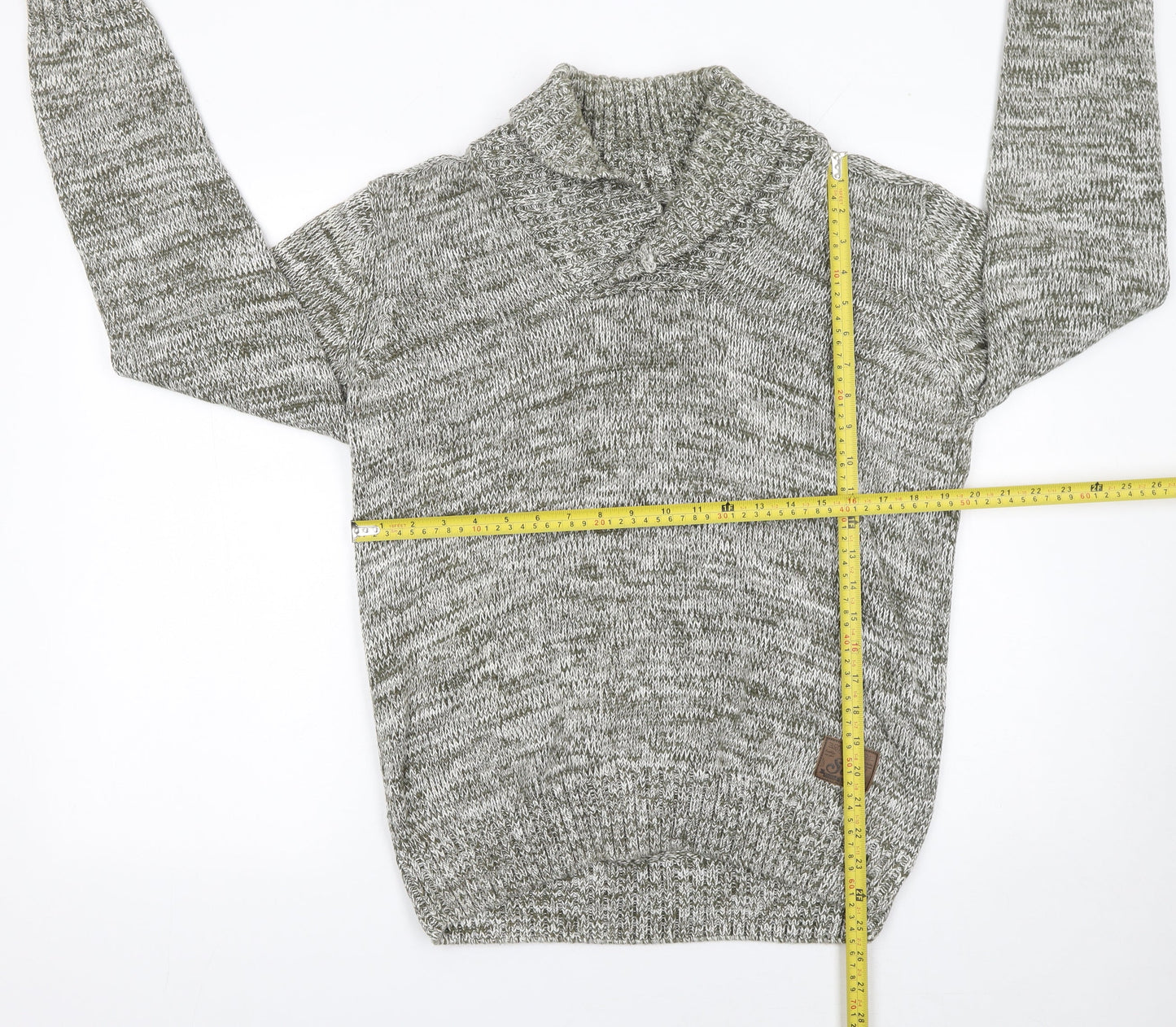 Solid Mens Grey Roll Neck Cotton Knit Jumper Size L