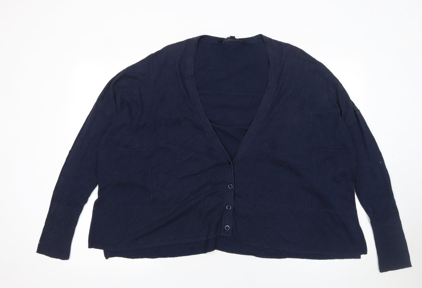 French Connection Women's Blue L V-Neck Button Knitted Cardigan