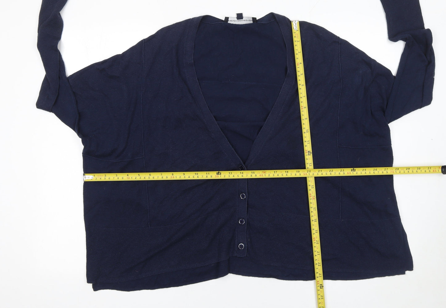 French Connection Women's Blue L V-Neck Button Knitted Cardigan