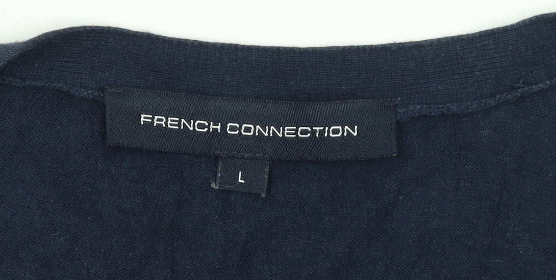 French Connection Women's Blue L V-Neck Button Knitted Cardigan