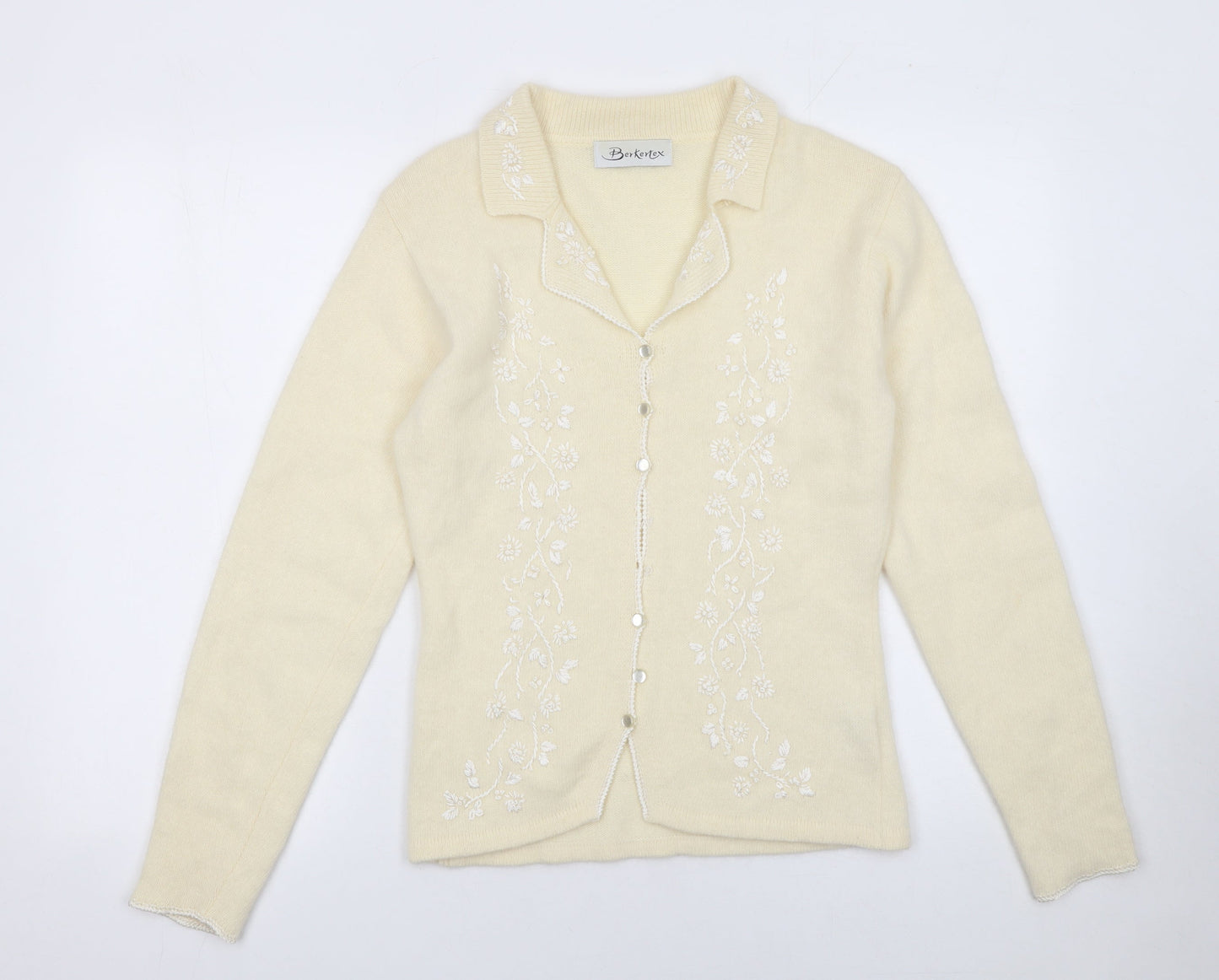 Berkertex Women Vanilla Embroidered Wool Angora Cardigan Size 10-12