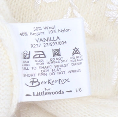 Berkertex Women Vanilla Embroidered Wool Angora Cardigan Size 10-12