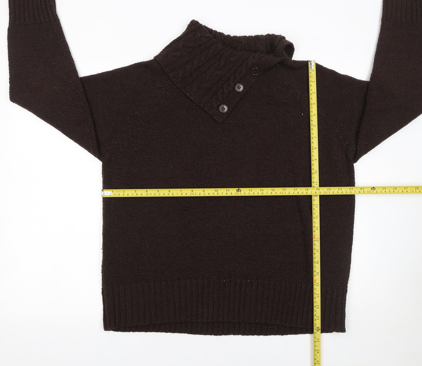 Bonmarché Women Brown Chunky Knit High Neck Pullover Jumper Size L