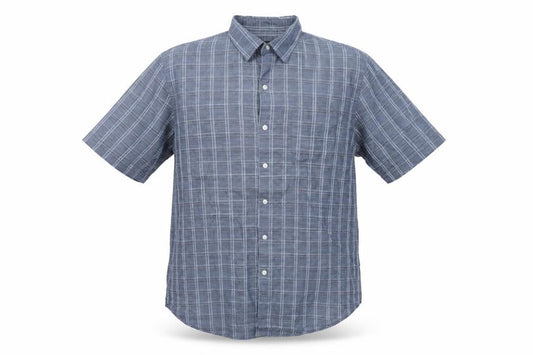 Van Heusen Men's Blue Check Short Sleeve Button-Up Shirt L 16-16.5