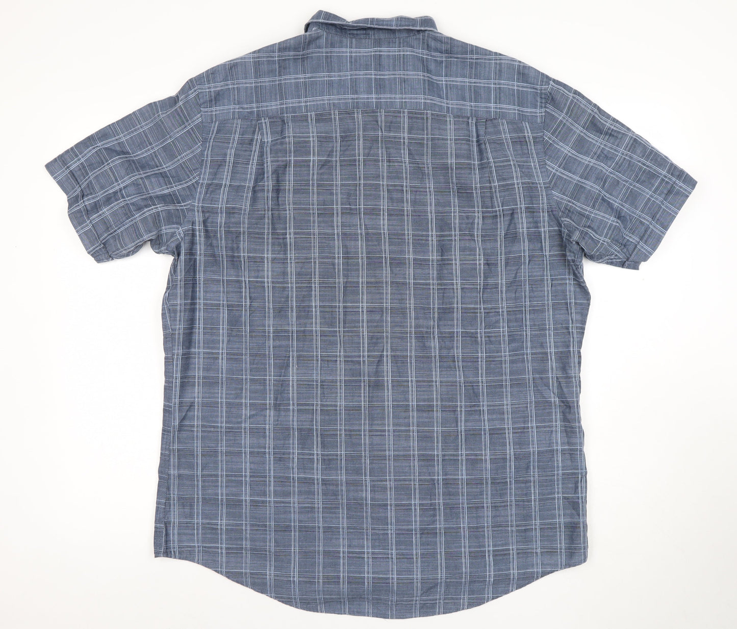 Van Heusen Men's Blue Check Short Sleeve Button-Up Shirt L 16-16.5
