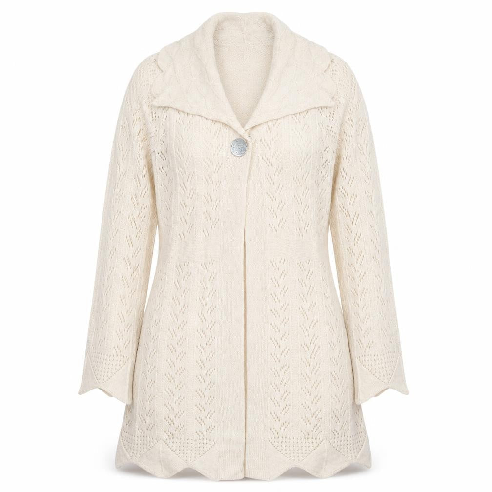 RJR.John Rocha Women Beige Size 12 Knit Long Sleeve Open Collar Cardigan
