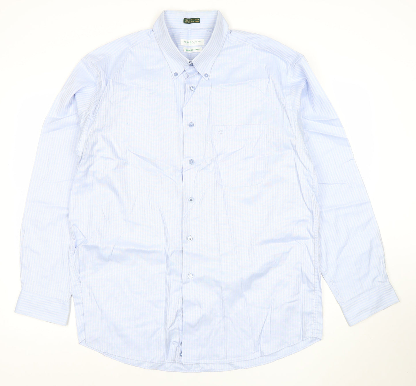 Carven Men’s Blue Striped Button-Down 2XL Cotton Formal Shirt