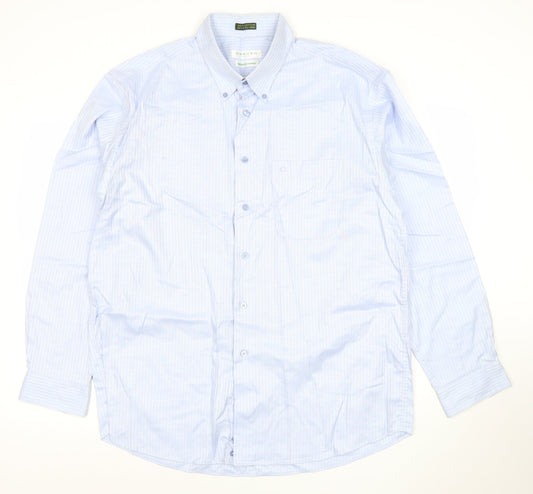 Carven Men’s Blue Striped Button-Down 2XL Cotton Formal Shirt