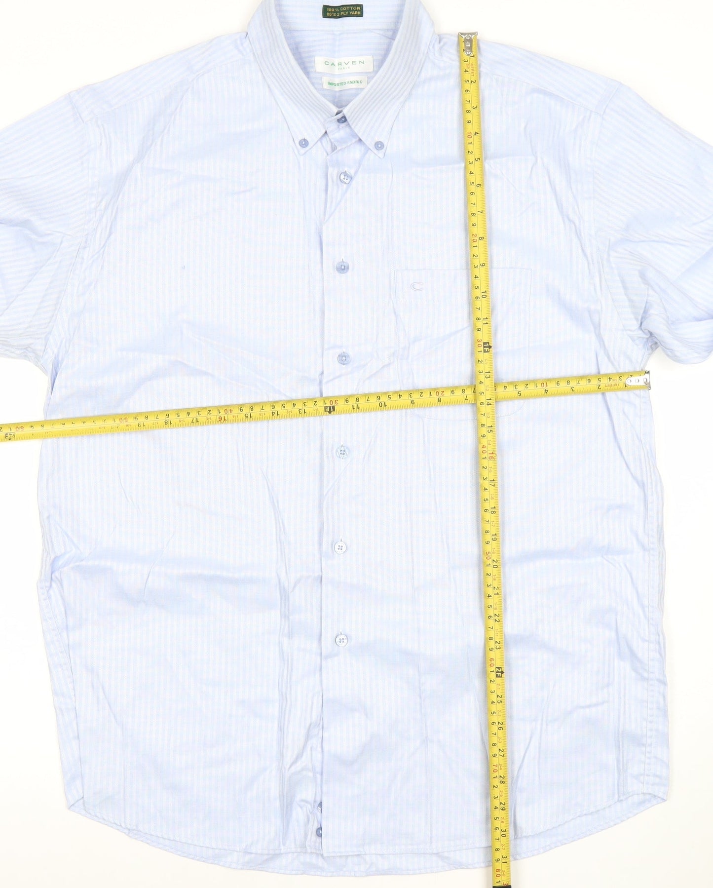 Carven Men’s Blue Striped Button-Down 2XL Cotton Formal Shirt