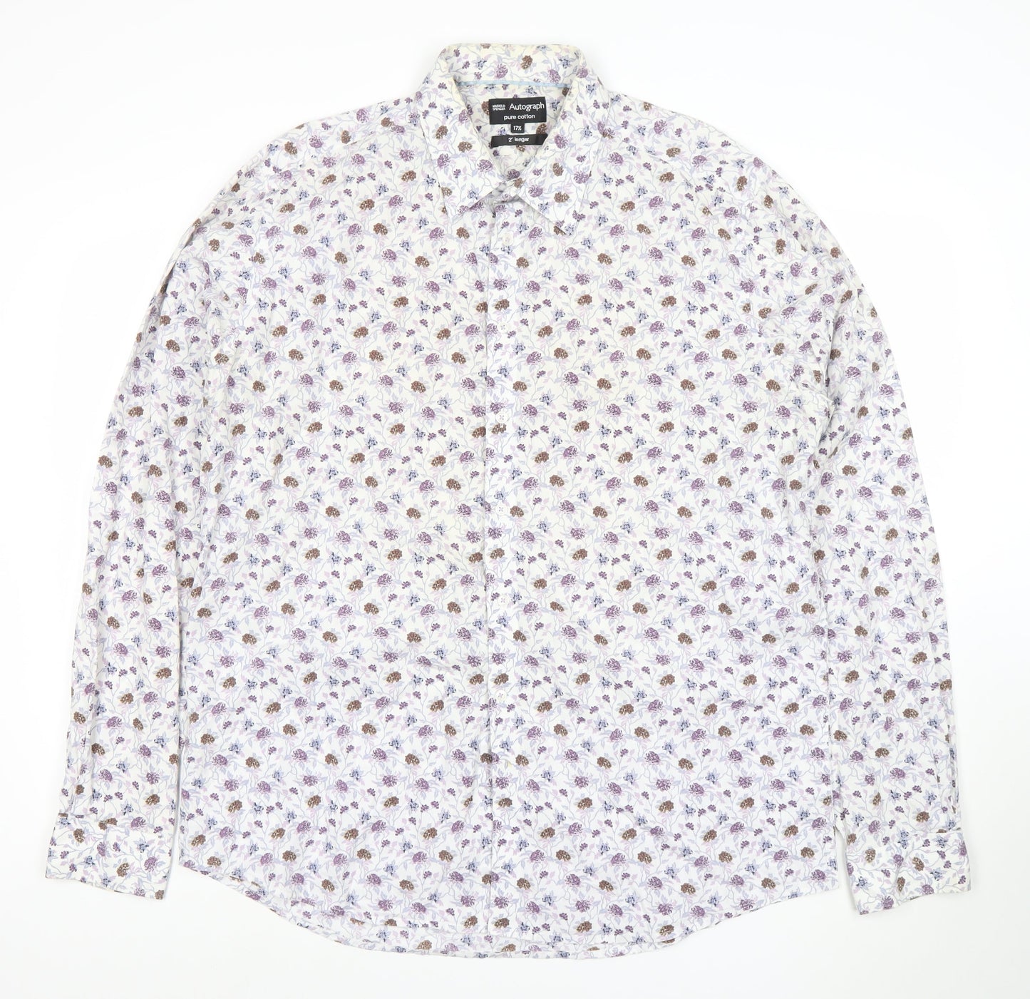 Marks and Spencer Autograph Men's Multicoloured Floral Cotton Long Sleeve Shirt 17.5
