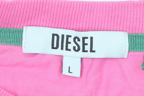 Diesel Women’s Pink Leisure Club Cotton Relaxed Fit T-Shirt L