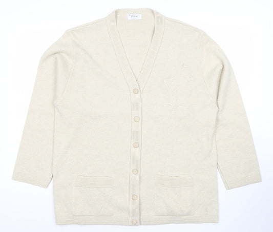Care Womens Beige 2XL Knit Cardigan Lightweight V-Neck Jumper