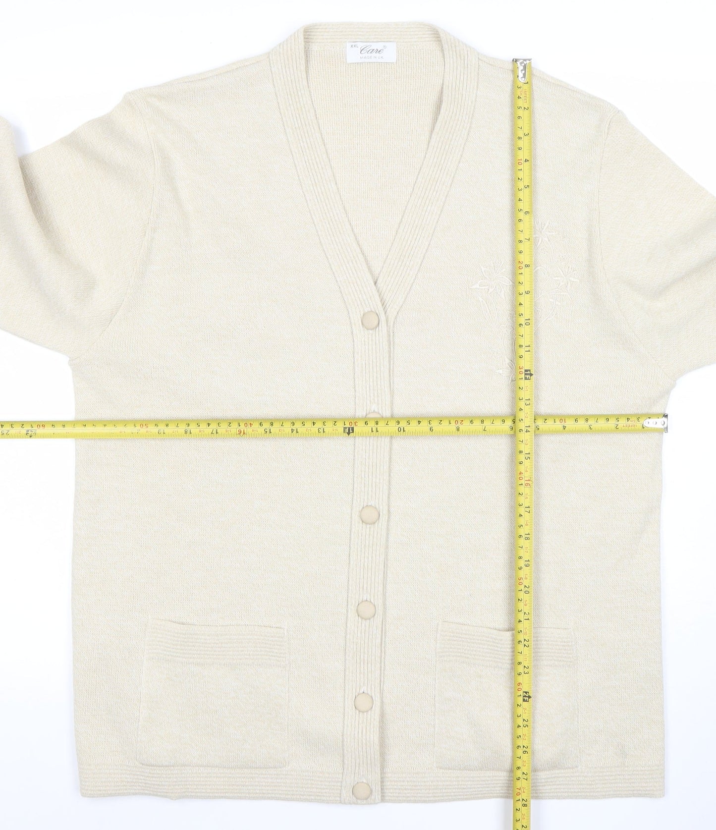 Care Womens Beige 2XL Knit Cardigan Lightweight V-Neck Jumper