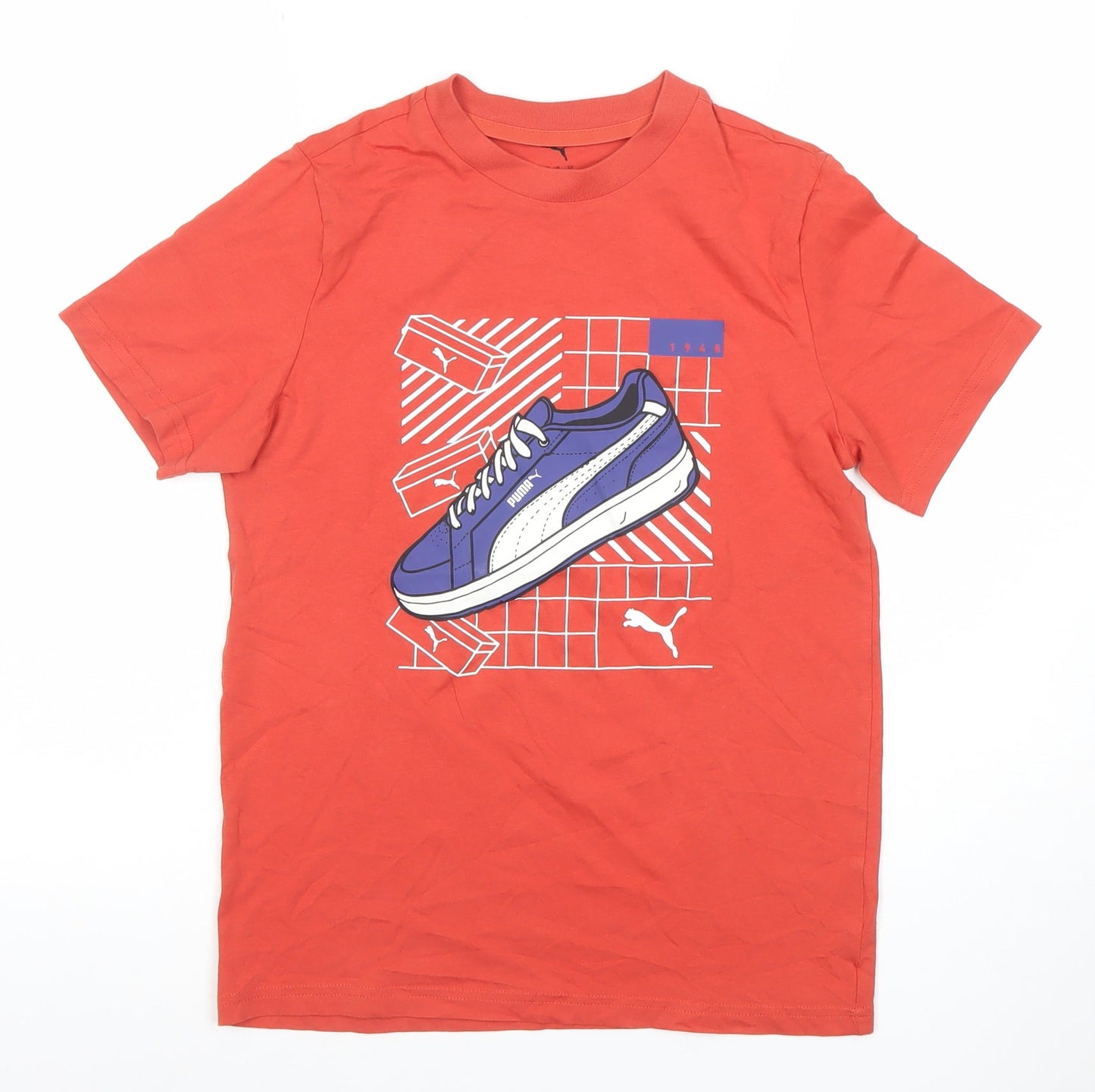 Puma Boys Orange Graphic Print T-Shirt 13-14 Years Short Sleeve Casual Top