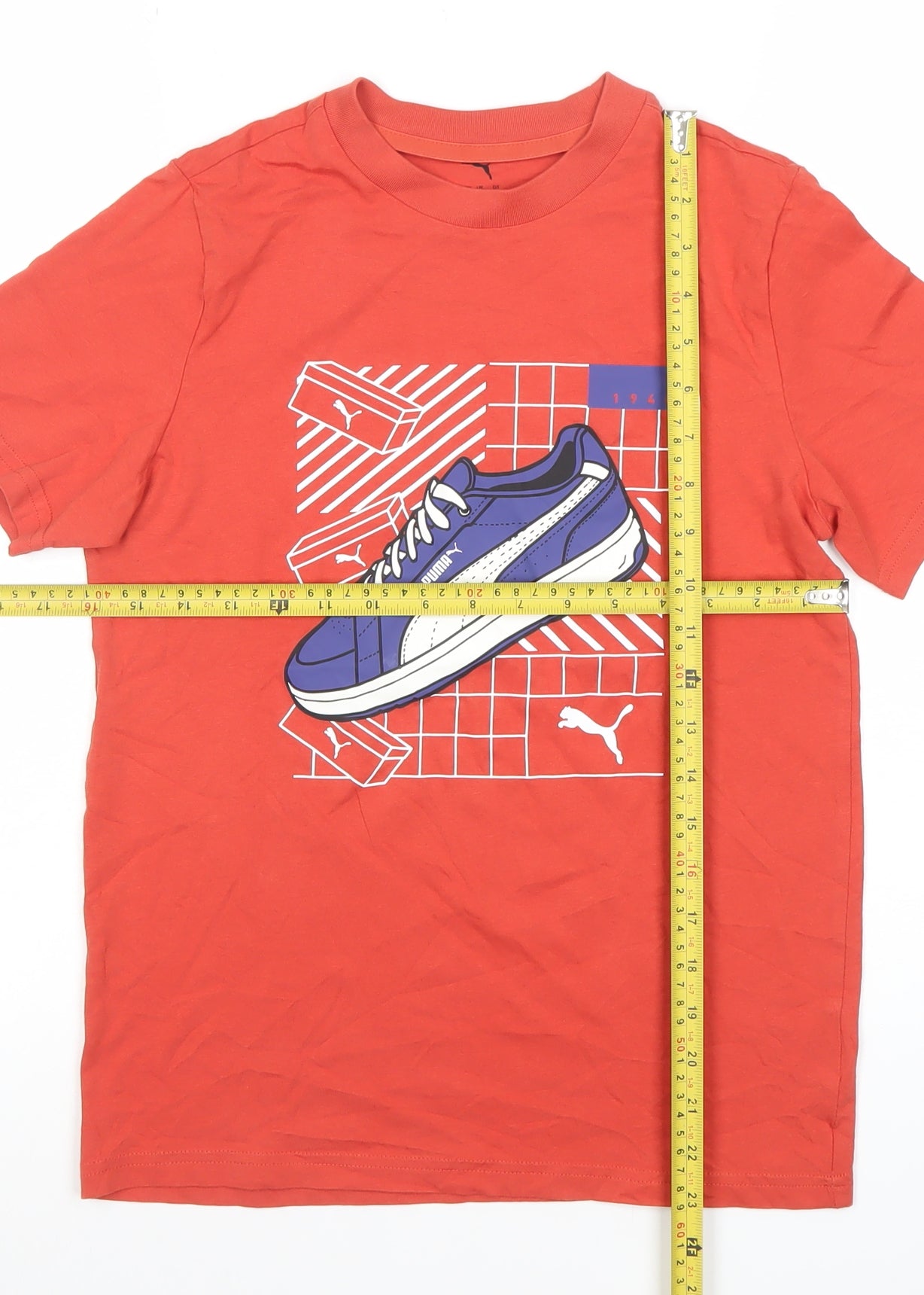 Puma Boys Orange Graphic Print T-Shirt 13-14 Years Short Sleeve Casual Top