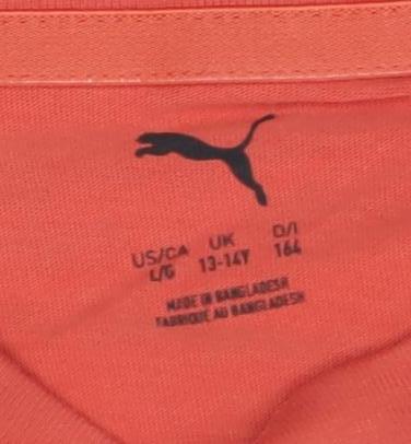 Puma Boys Orange Graphic Print T-Shirt 13-14 Years Short Sleeve Casual Top