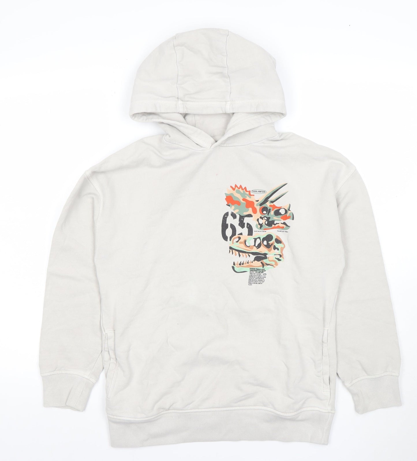 Next Boys Beige Dinosaur Graphic Pullover Hoodie 12 Years Cotton