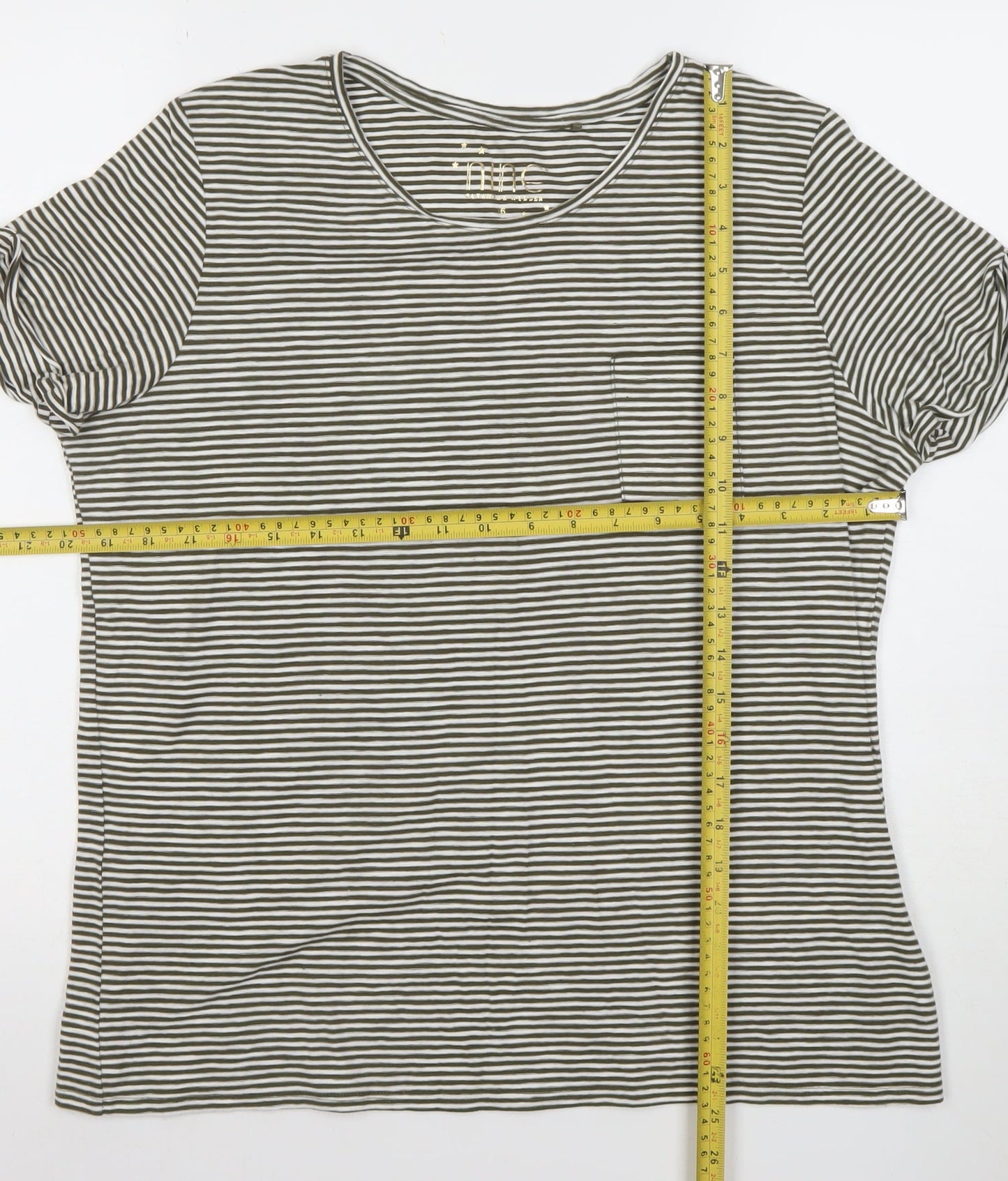 Nine by Savannah Miller Women’s Green Striped Cotton T-Shirt Size 6