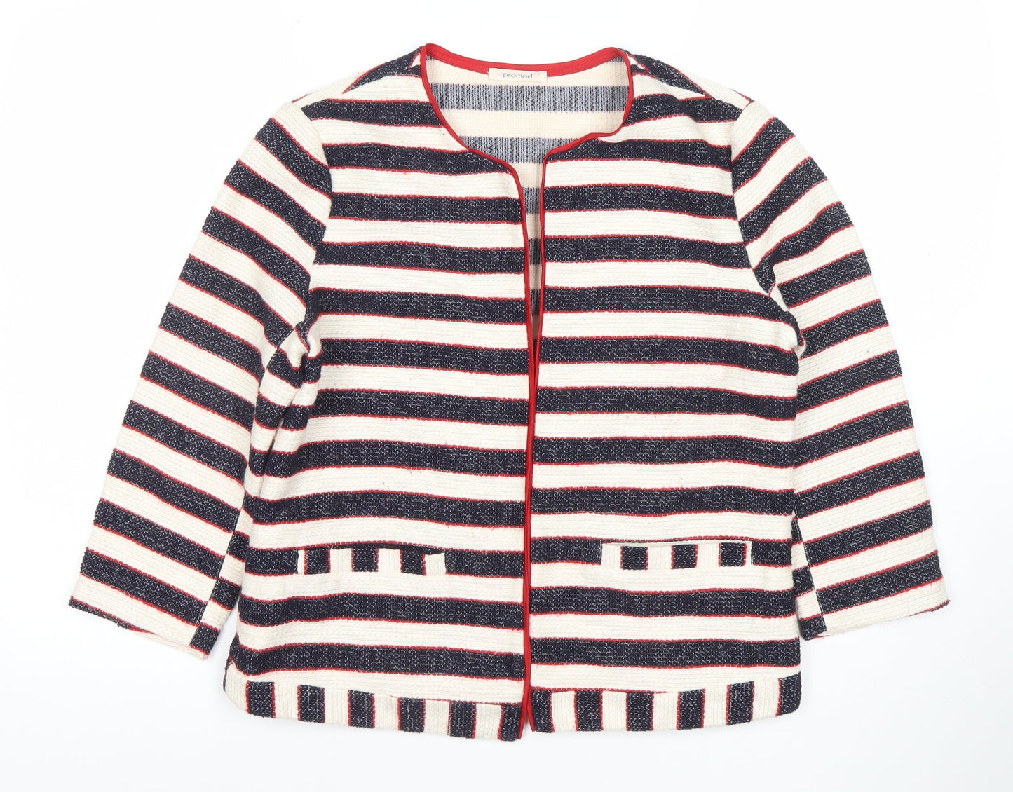 Promod Women’s Multicoloured Striped Cardigan UK 12 Round Neck Cotton Blend