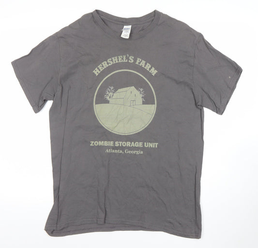 Gildan Men's Grey Hershel's Farm Zombie Graphic T-Shirt Size L