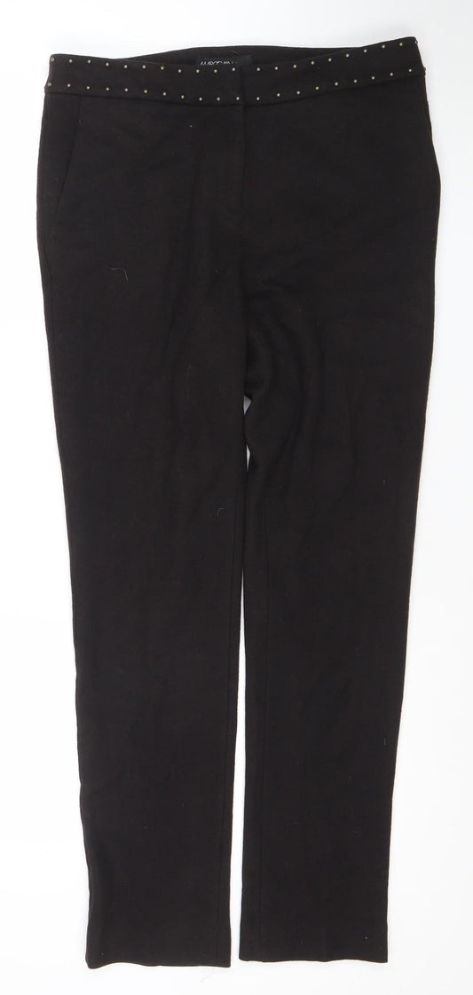 Marc Cain Womens Black Wool Straight Leg Studded Waist Trousers Size 12