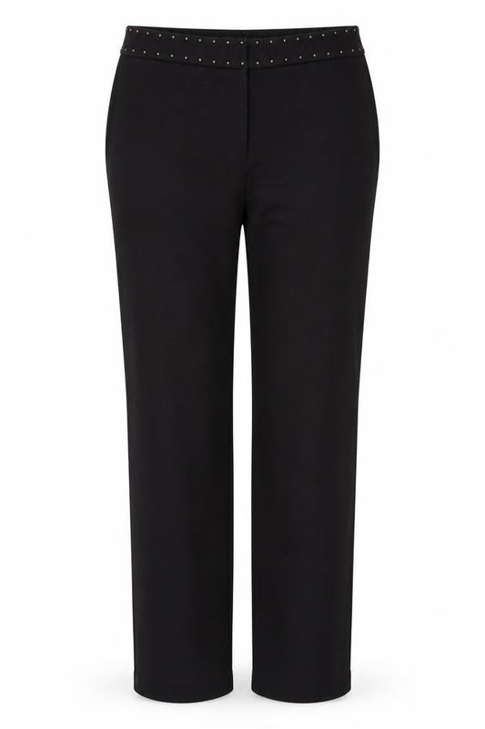 Marc Cain Womens Black Wool Straight Leg Studded Waist Trousers Size 12