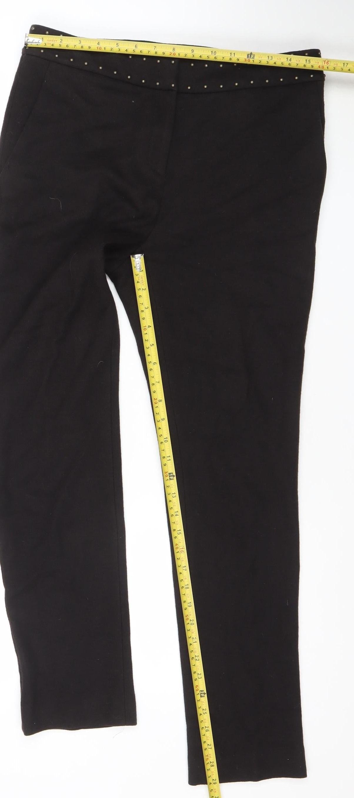 Marc Cain Womens Black Wool Straight Leg Studded Waist Trousers Size 12