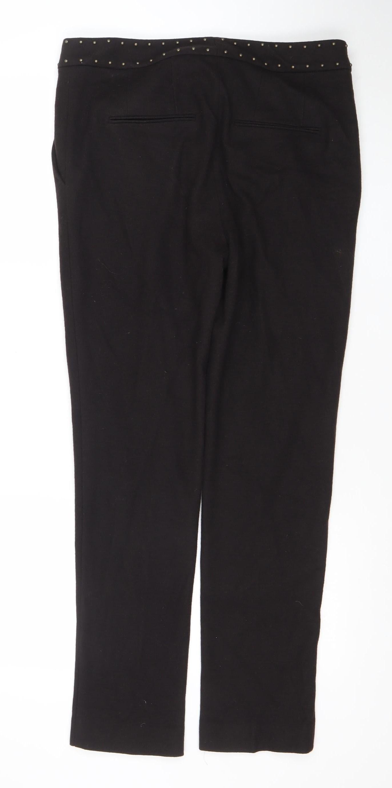 Marc Cain Womens Black Wool Straight Leg Studded Waist Trousers Size 12