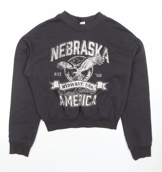 H&M Divided Women's Black Nebraska USA Graphic Pullover Sweatshirt XXS