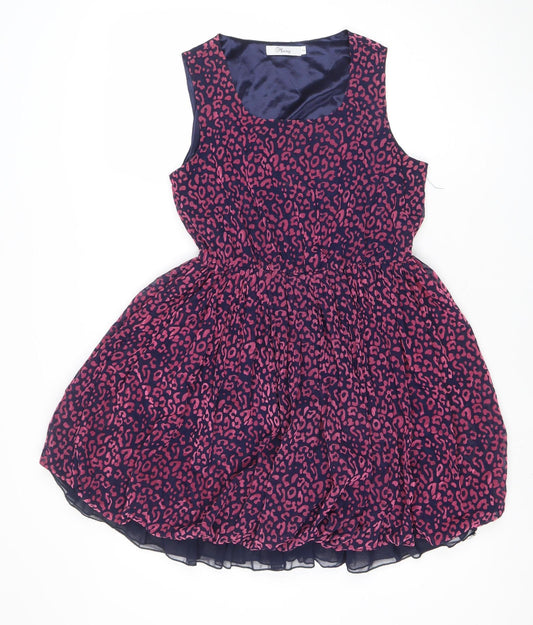 Classy Women's Multicoloured Leopard Fit & Flare Sleeveless Dress Size 2