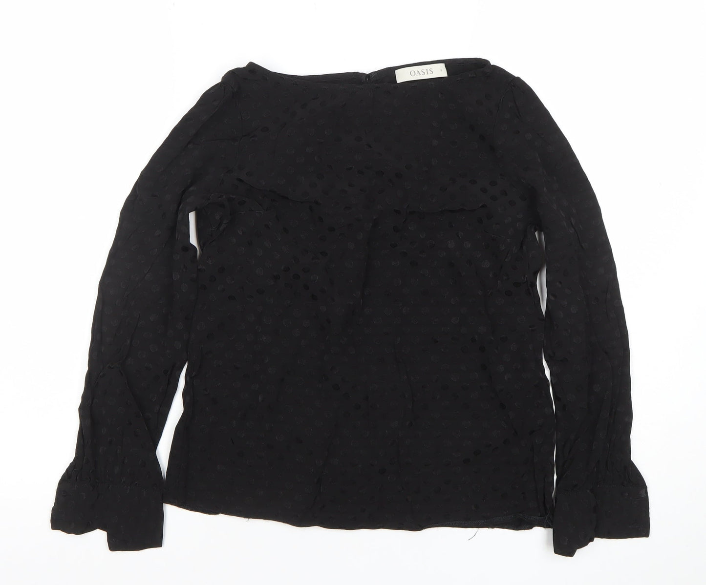 Oasis Women's Black Polka Dot Chiffon Long Sleeve Blouse Size 8