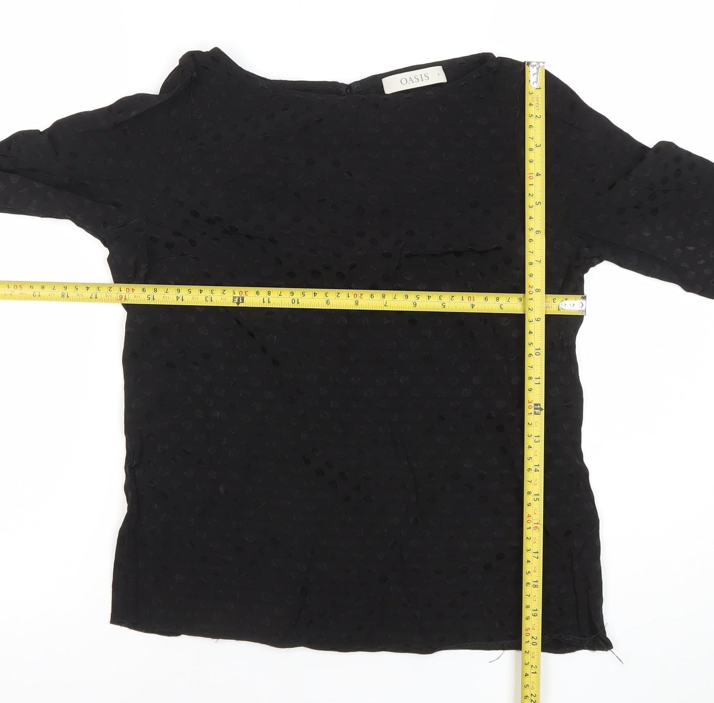 Oasis Women's Black Polka Dot Chiffon Long Sleeve Blouse Size 8