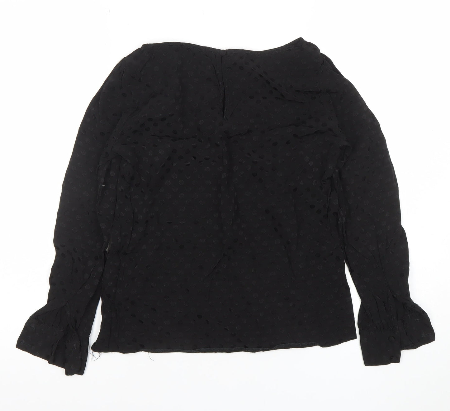 Oasis Women's Black Polka Dot Chiffon Long Sleeve Blouse Size 8