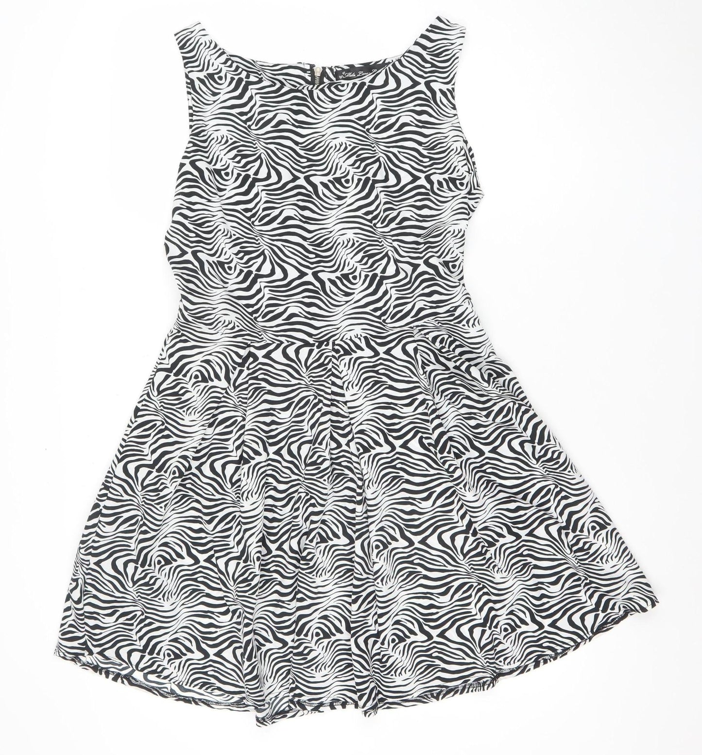 Mela Loves London Women’s Black Zebra Off Shoulder Fit & Flare Dress Size 12