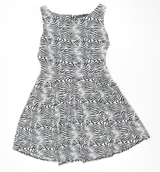 Mela Loves London Women’s Black Zebra Off Shoulder Fit & Flare Dress Size 12