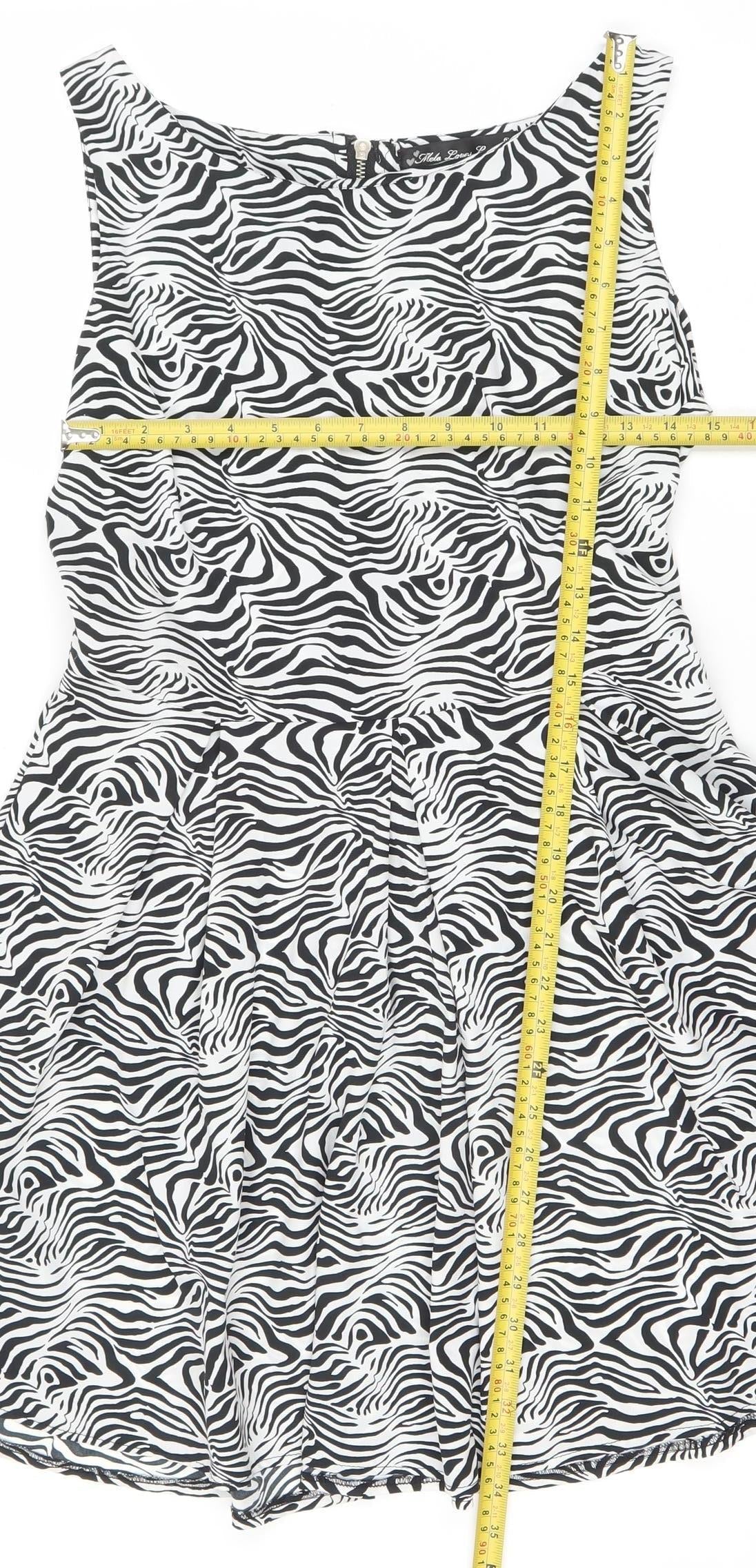 Mela Loves London Women’s Black Zebra Off Shoulder Fit & Flare Dress Size 12