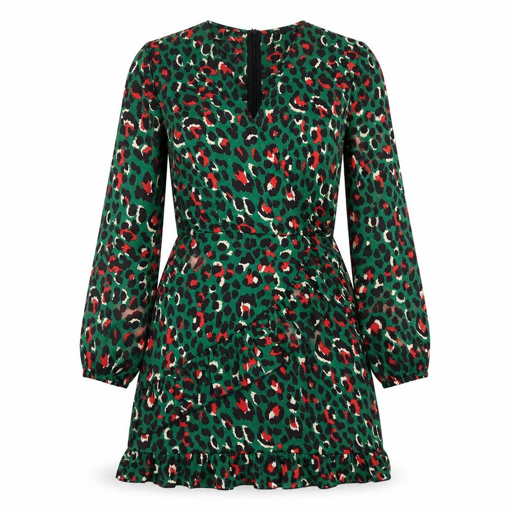 Quiz Womens Multicoloured Animal Print Ruffle Wrap Dress Size 12