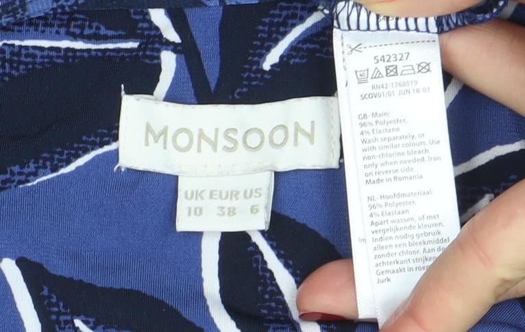 Monsoon Women’s Blue Floral Short Sleeve Wrap Blouse Size 10