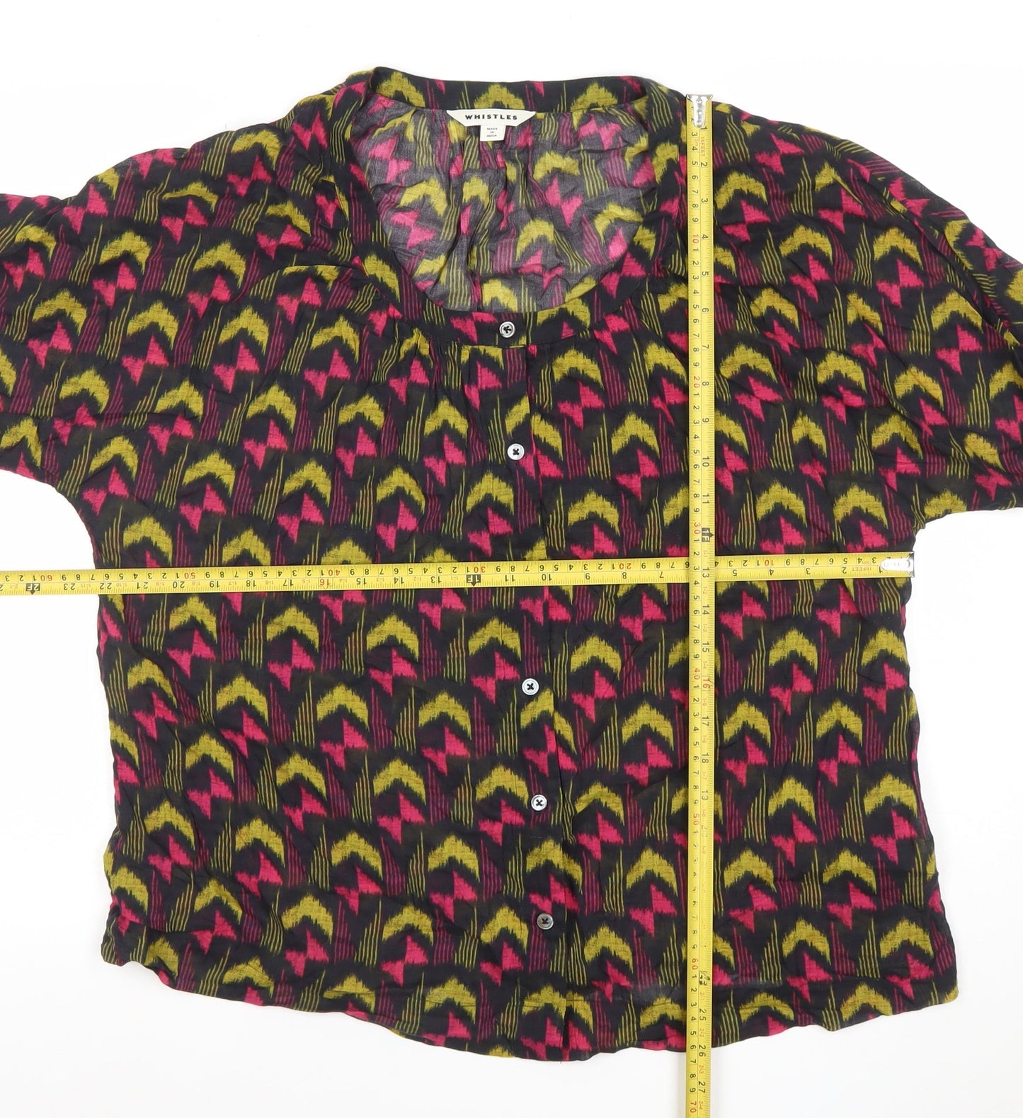 Whistles Women's Multicoloured Geometric Cotton Tunic Blouse Size 16