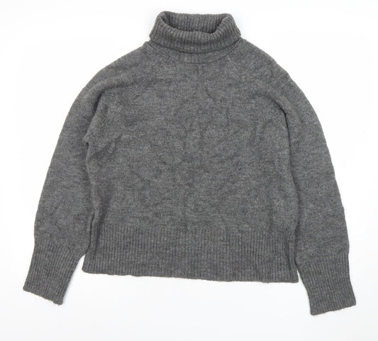 Zara Women Grey Wool Roll Neck Knit Jumper Size M