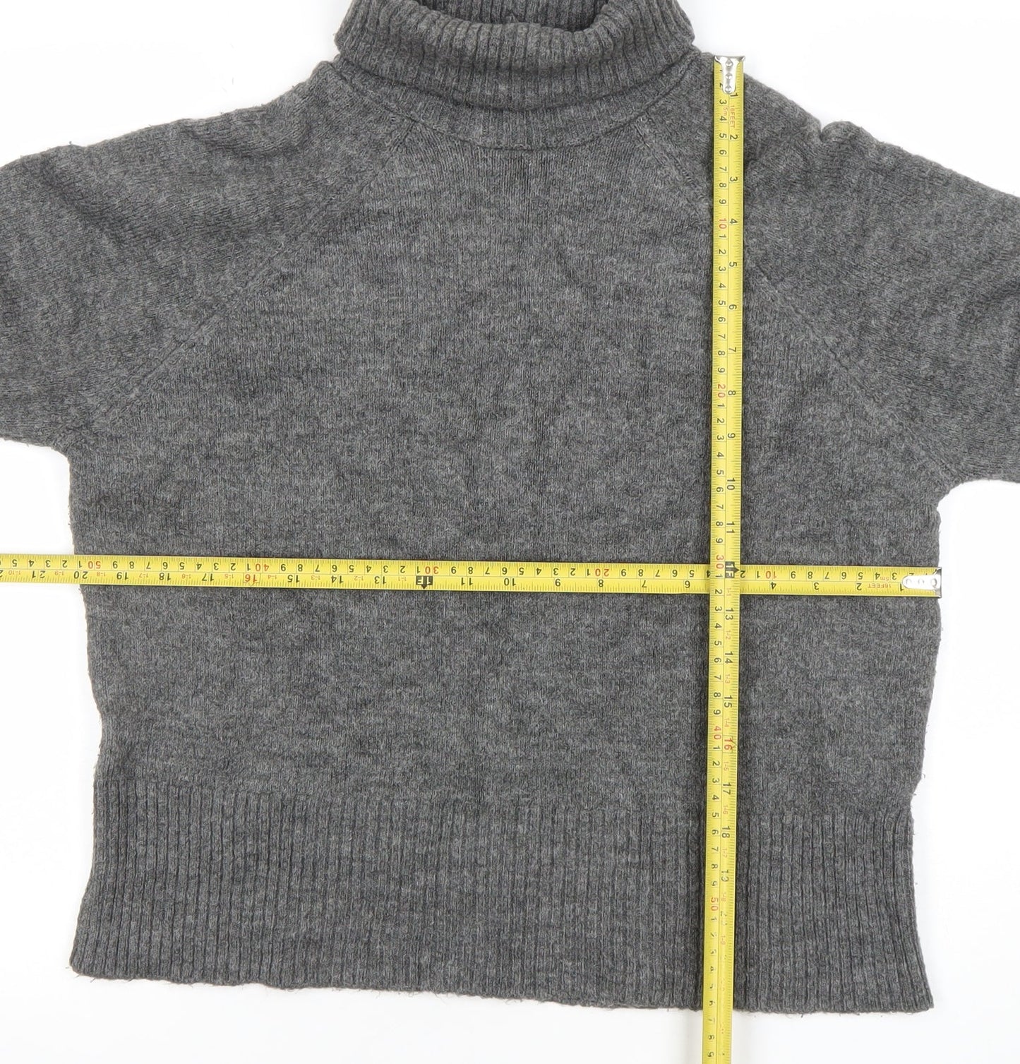 Zara Women Grey Wool Roll Neck Knit Jumper Size M