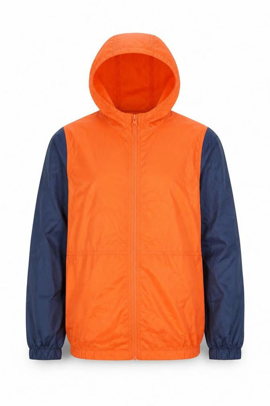 Front view of Columbia boys’ orange windbreaker jacket hooded lightweight 10-12 years