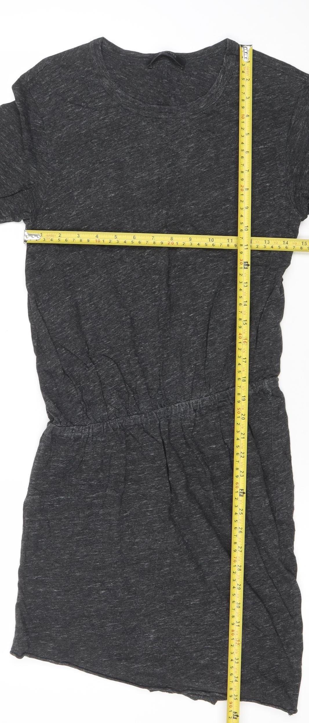 AllSaints Women Grey Short Sleeve Ruched T-Shirt Dress Size S